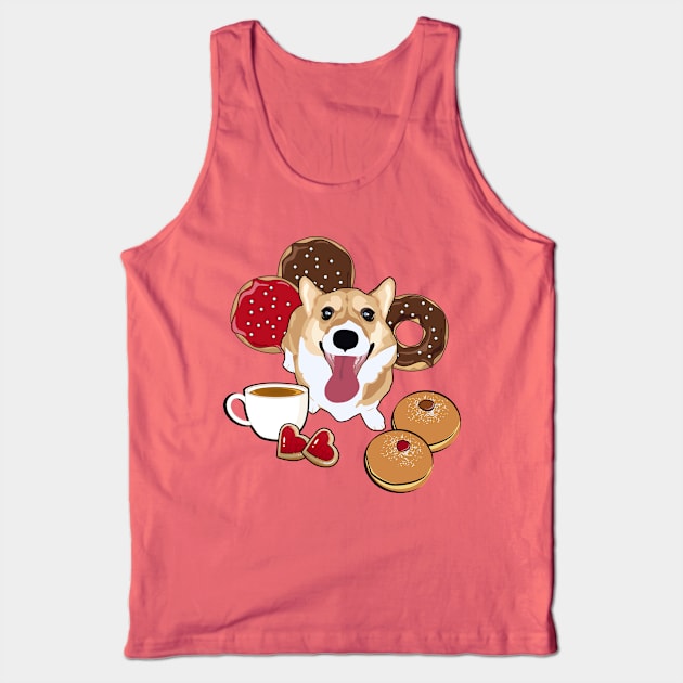 Coffee and Donuts Corgi Tank Top by MaplewoodMerch